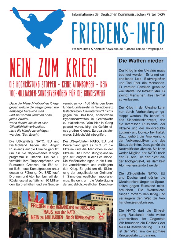 DKP-Information Friedens-Info 2022: Nein zum Krieg!  (PDF, 2.04 MB)